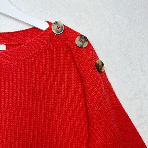 MADEWELL Calloway Boatneck Ribbed Wool Sweater Oversized Buttons Enamel Red Sz S - Picture 4 of 9